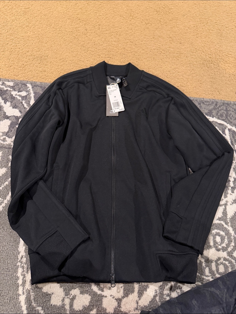 adidas Black Bomber Jacket with Ribbed Trim